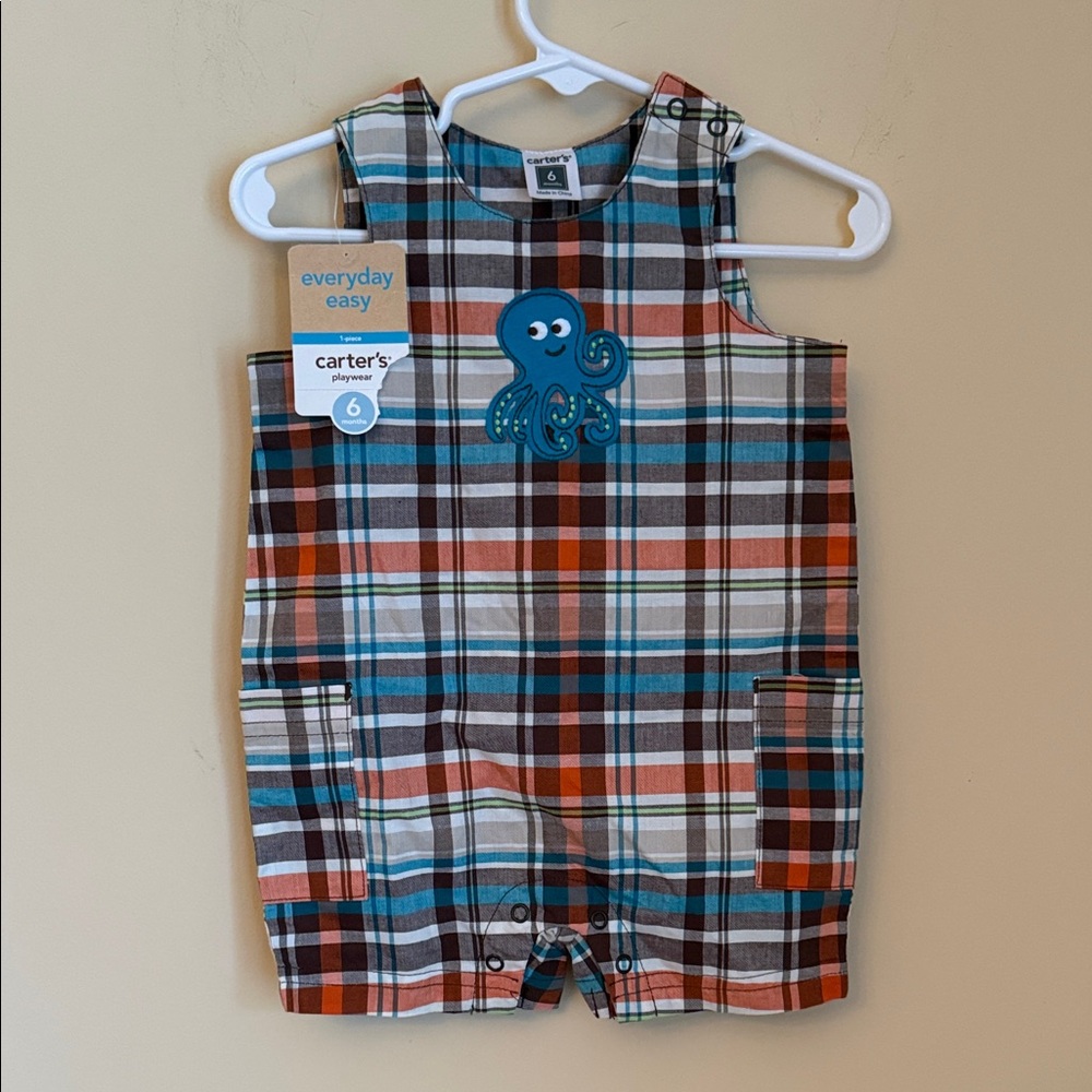 Carter's Multicolor Plaid Romper with Octopus 6Month